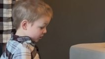 This adorable boy can't believe that Santa came... and ate his cookies