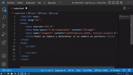 Pedir un número y determinar si un número es perfecto en JavaScript