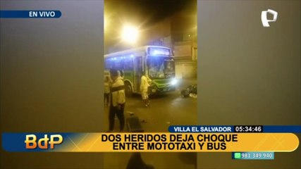 VES: dos heridos tras choque entre mototaxi y bus