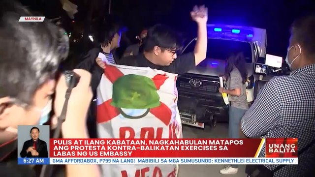 Pulis at ilang kabataan, nagkahabulan matapos ang protesta kontra-Balikatan Exercises sa labas ng US Embassy | UB