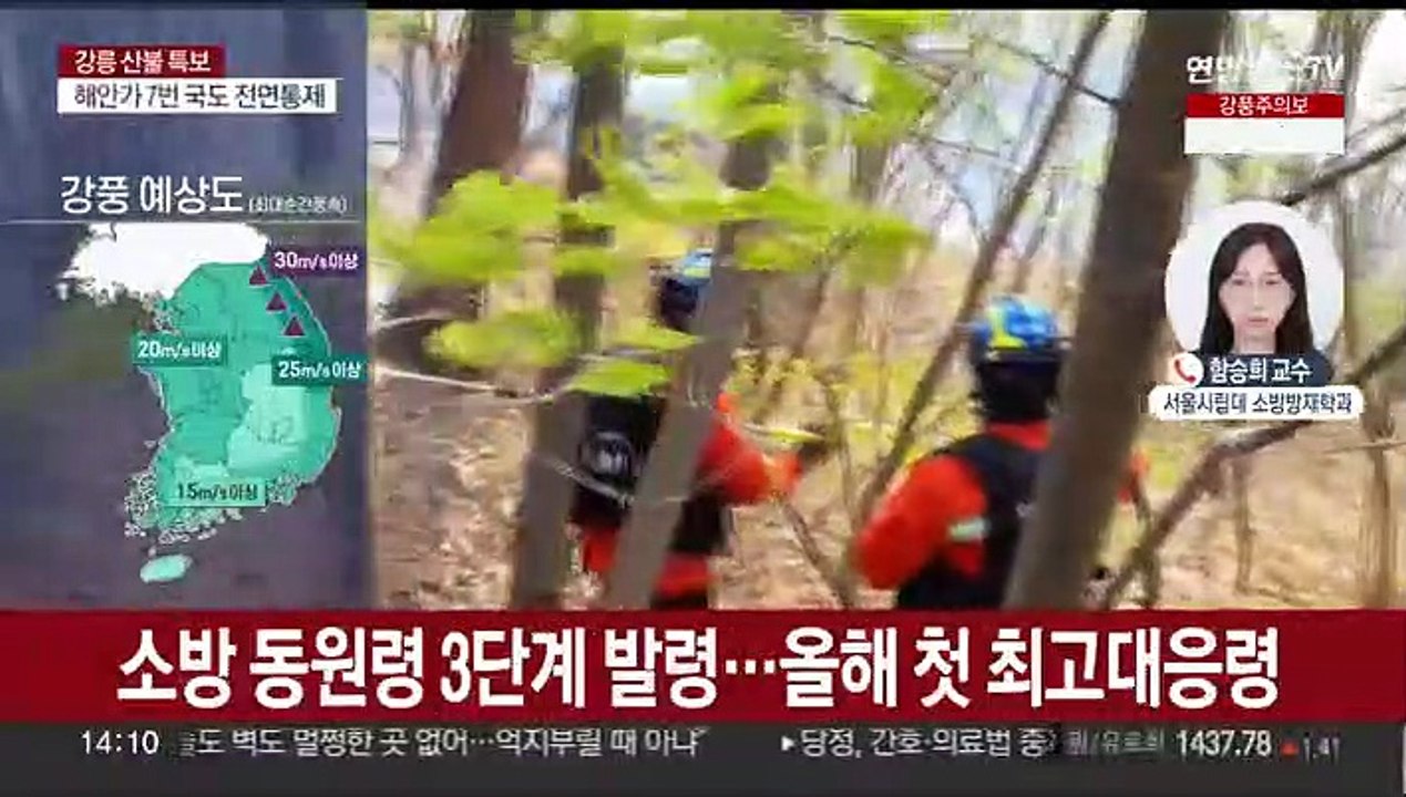 강원 강릉시 난곡동 산불…강풍 타고 민가 확산