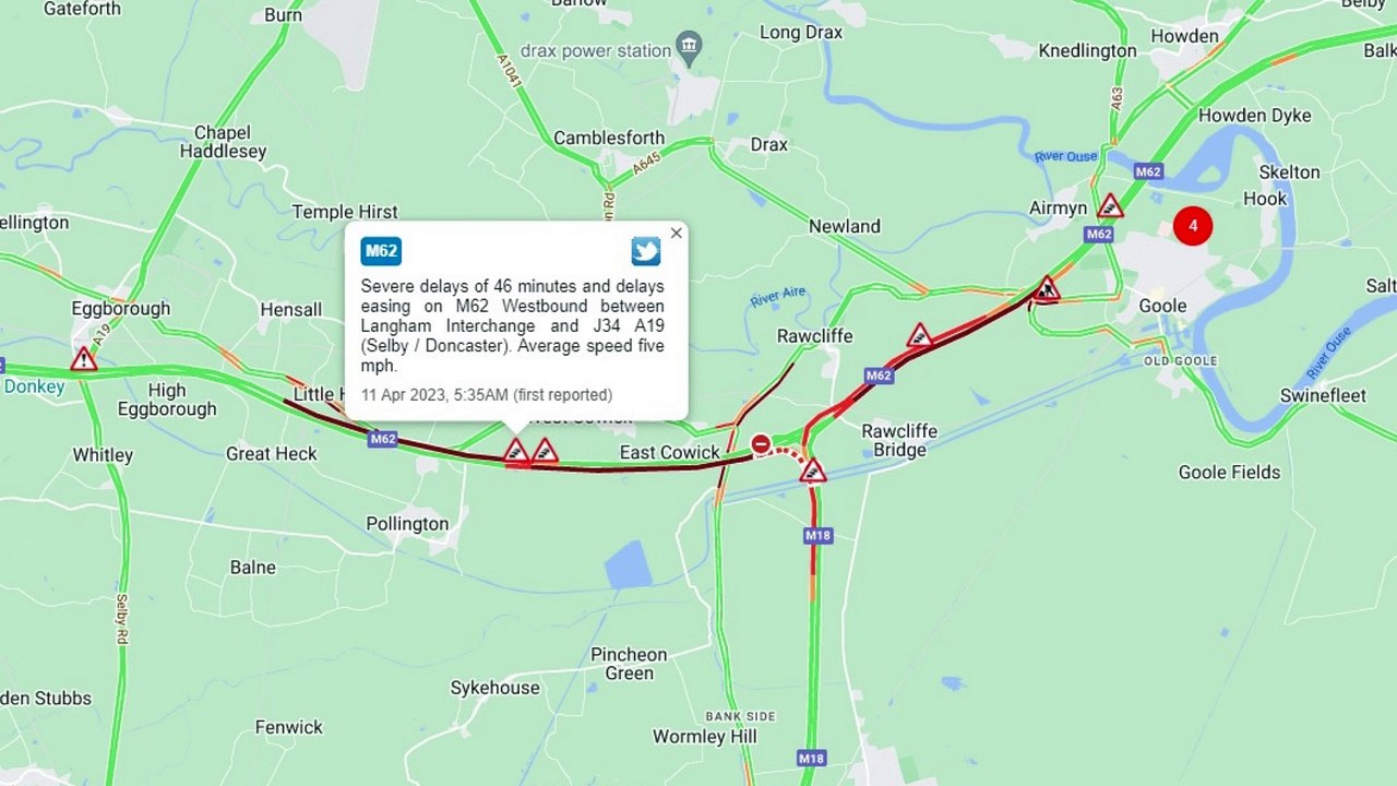 M62 traffic: Major delays after lorry collides with central barrier and crosses carriageway