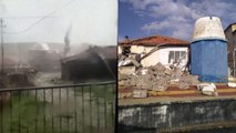 Fırtınada cami minaresinin yıkılma anı kamerada