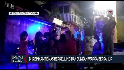 Bhabinkamtimbas Berkeliling Bangunkan Warga Bersahur