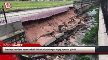 Amasya'da dere kenarındaki istinat duvarı aşırı yağış sonrası çöktü