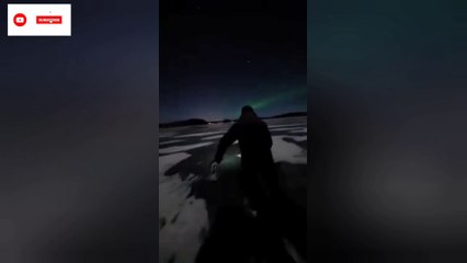 Ice skating on the lake under the full moon  & northern lights 