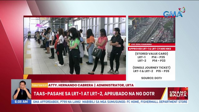 Taas-pasahe sa LRT-1 at LRT-2, aprubado na ng DOTR | UB