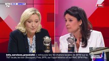 Face à face tendu entre Apolline de Malherbe et Marine Le Pen sur BFMTV le mercredi 12 avril 2023