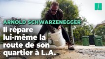 Arnold Schwarzenegger répare lui-même un nid-de-poule dans son quartier