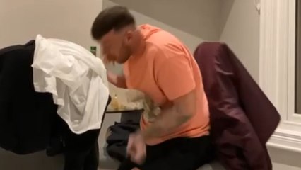Man falls off of fancy chair trying to eat his lunch *hilarious fail*