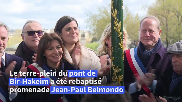 Inauguration à Paris d'une promenade Jean-Paul Belmondo , près de la tour Eiffel