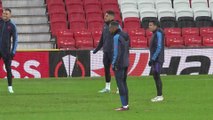 Sevilla training at Old Trafford ahead of Europa League quarter final first leg