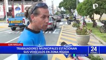 San Miguel: trabajadores municipales estacionan sus vehículos en zona rígida