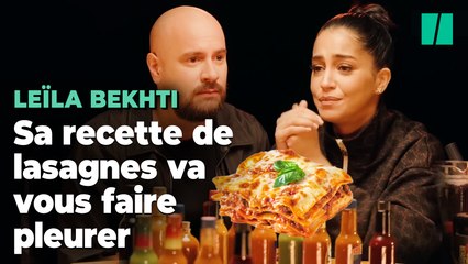 Leïla Bekhti fait pleurer Kyan Khojandi avec sa recette de lasagnes dans « Hot Ones »