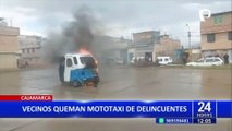 Cajamarca: ciudadanos molestos queman mototaxi usada por delincuentes