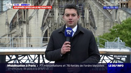 Скачать видео: Retraites: le parvis de Notre-Dame a été évacué avant la visite d'Emmanuel Macron