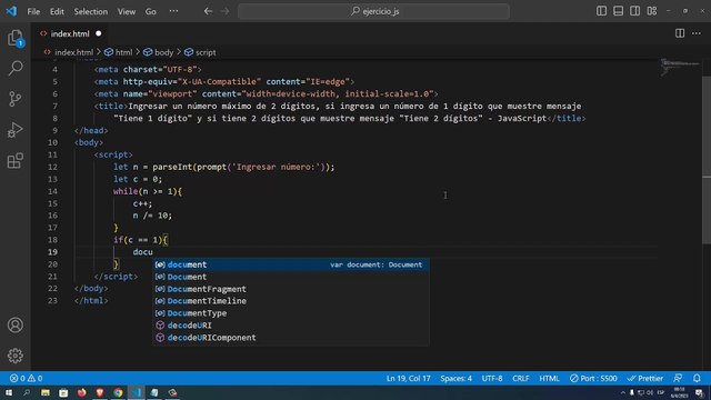 Ingresar un número máximo de 2 dígitos, si ingresa un número de 1 dígito que muestre mensaje Tiene 1 dígito y si tiene 2 dígitos que muestre mensaje Tiene 2 dígitos en JavaScript