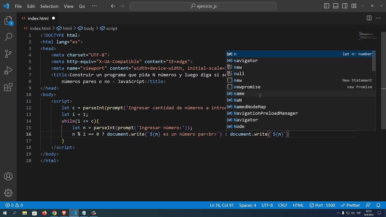 Construir un programa que pida N números y luego diga si son números pares o no en JavaScript