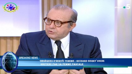 Obsèques d'Hervé Temime : Richard Berry digne  soutenu par sa femme Pascale