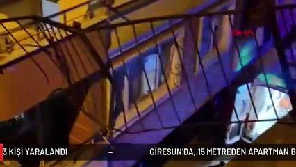 GİRESUN'DA, 15 METREDEN APARTMAN BOŞLUĞUNA DÜŞEN OTOMOBİLDEKİ 3 KİŞİ YARALANDI