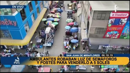 SJM: mafias robaban luz de semáforos y postes para venderla a ambulantes a S/5 por día