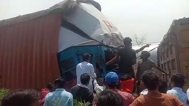 Container rammed into a sand-filled dumper