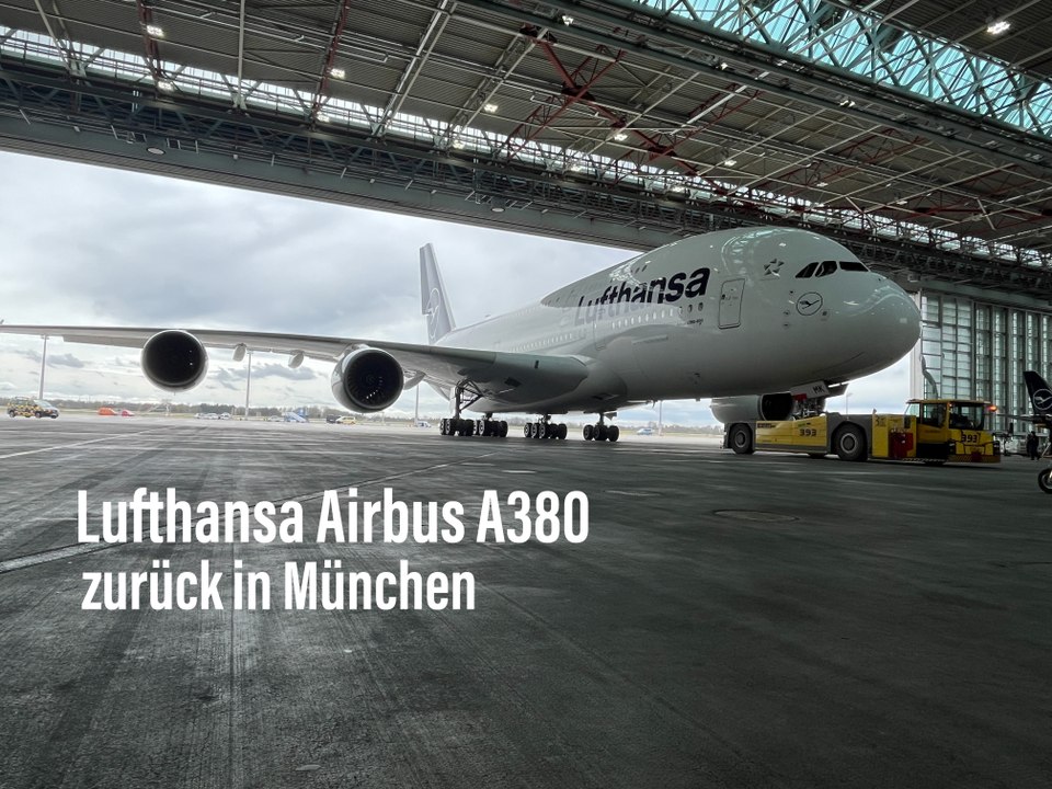 reaktivierter Airbus A380-841 D-AIMK zurück in München - 1. Landung am 12.04.2023