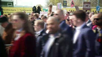 Protestors gather at Grand National race