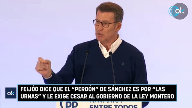 Feijóo dice que el perdón de Sánchez es por las urnas y le exige cesar al Gobierno de la ley Montero