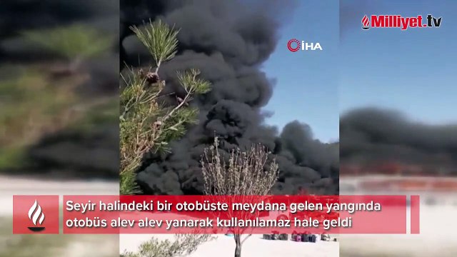 Seyir halindeki otobüs alev alev yandı, facianın eşiğinden dönüldü