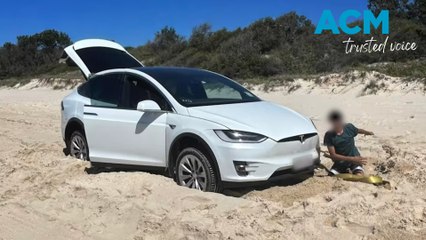 SUV or 4WD: Tesla bogged on Queensland beach