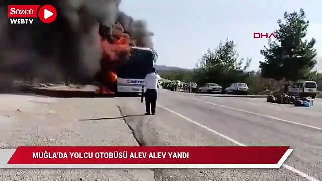 Yolcu otobüsü alev alev yandı