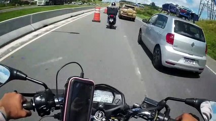 Motorcyclist Distracted by Cat Runs into Large Traffic Cone