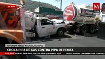 Choca pipa de gas contra pipa de Pemex en Autopista México-Pachuca