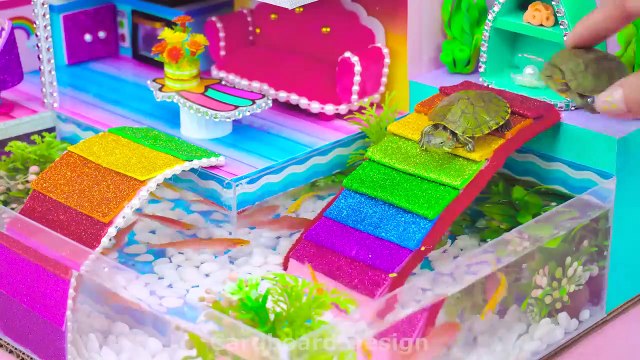Build Miniature 3 Floors Water Rainbow House with Aquarium and Rooftop Pool ❤️ DIY Miniature House
