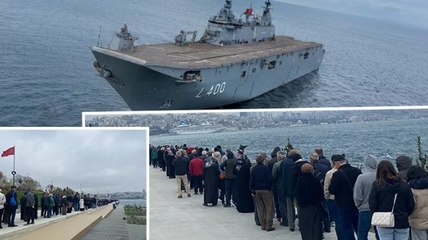 TCG Anadolu'ya ikinci günde ziyaretçi akını... Metrelerce uzunlukta kuyruk oluştu