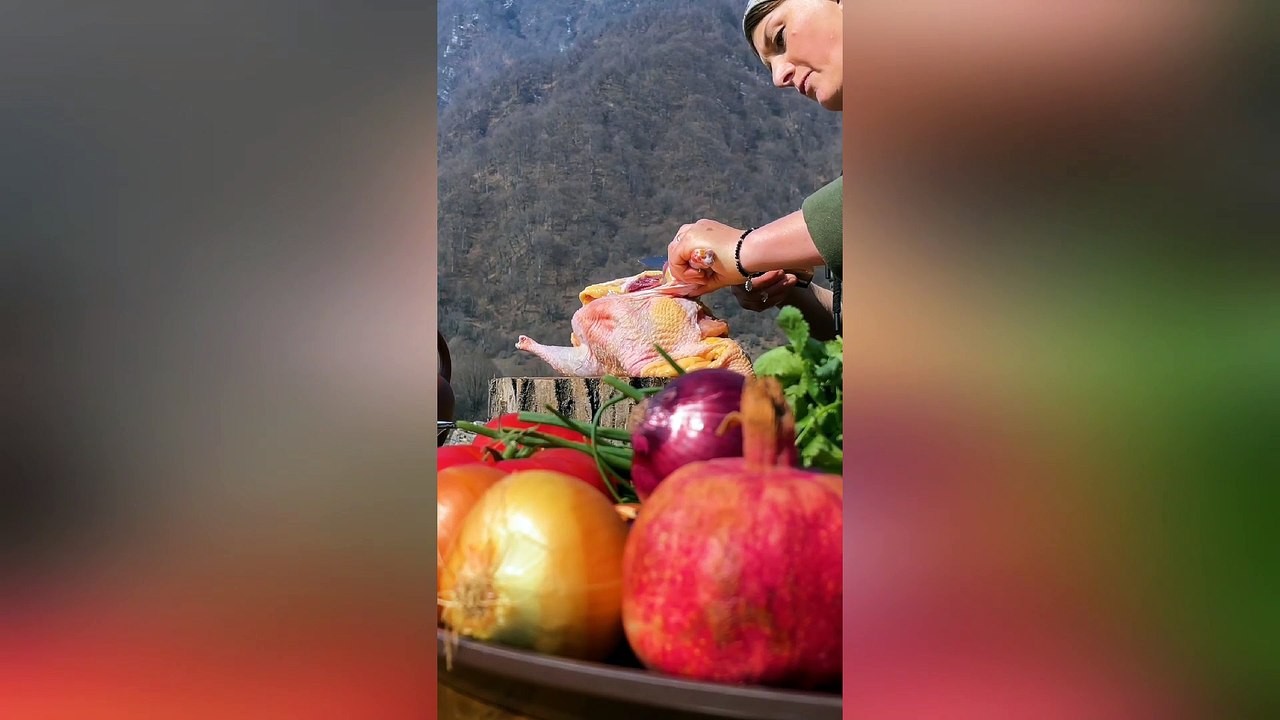 Husband and Wife in the Mountains Cooking Juicy Turkey with Azerbaijani Soganca!