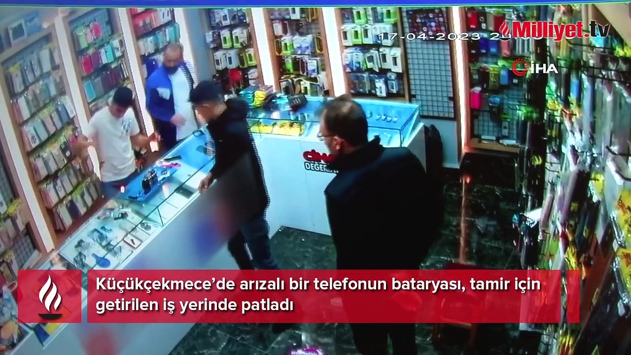 Küçükçekmece’de telefon bataryasının patladığı anlar kamerada