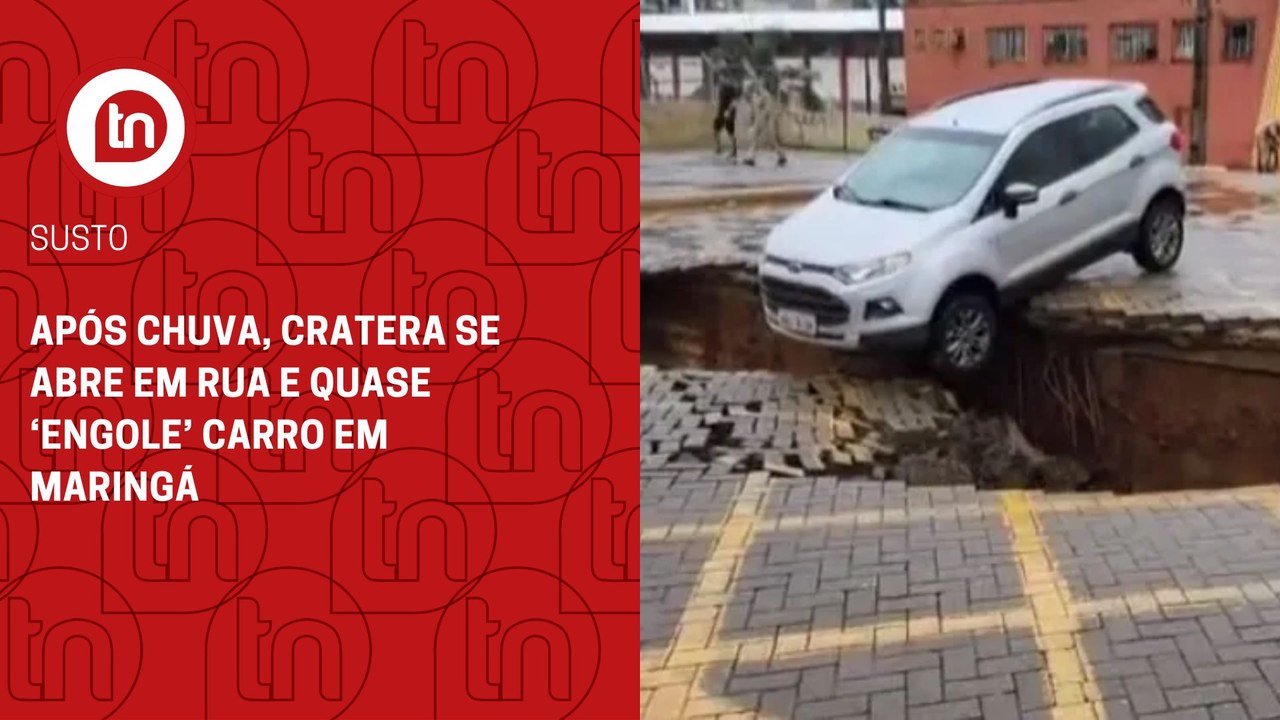Após chuva, cratera se abre em rua e quase ‘engole’ carro em Maringá