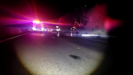 Caminhão em chamas mobiliza Corpo de Bombeiros à BR-277