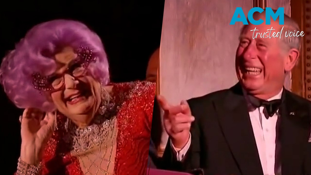 Dame Edna Everage leaves King Charles & Camilla in hysterics - video ...