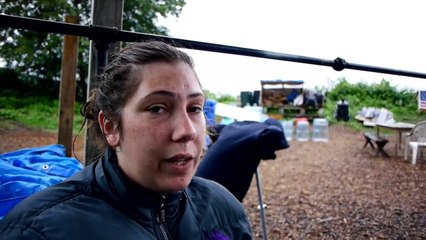 Homeless woman lives in a tent with her children