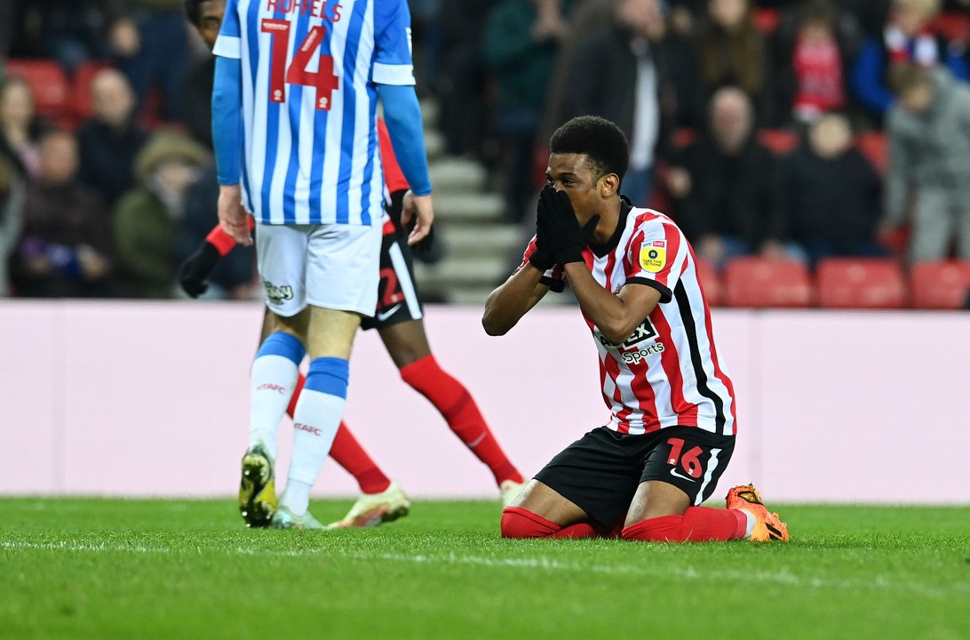 Joe Nicholson reacts after Sunderland's 1-1 draw against Huddersfield ...