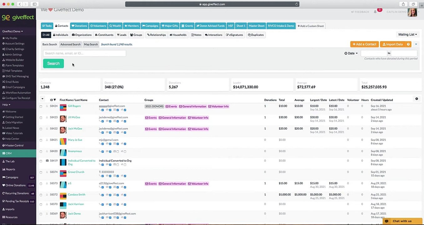 Classifying Records: All, Individuals, Organizations, Constituents