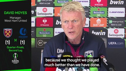 Moyes hoping Hammers can build on Arsenal performance in UECL quarter-final