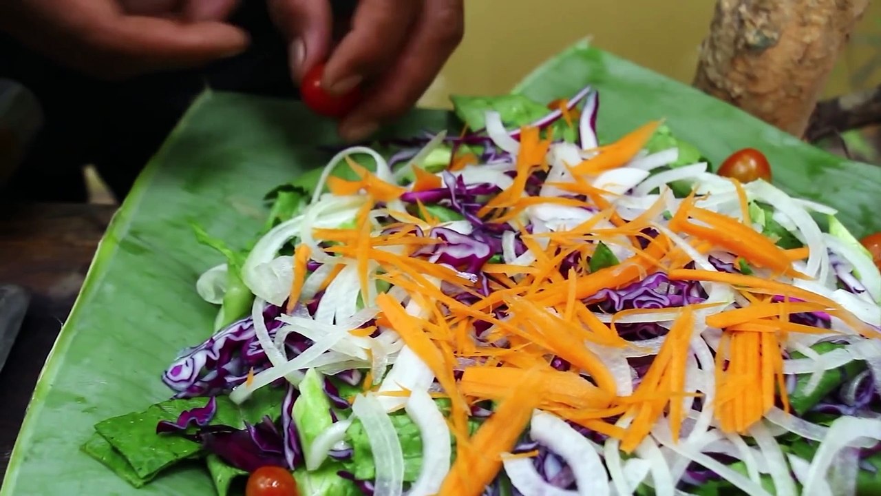 Cooking delicious Chicken Salad BBQ - Roasted Chicken eating with Fresh Salad so Healthy