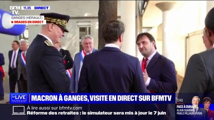 À son arrivée à Ganges, Emmanuel Macron se dit prêt à "aller voir" la résistance, "si les gens sont prêts à parler"