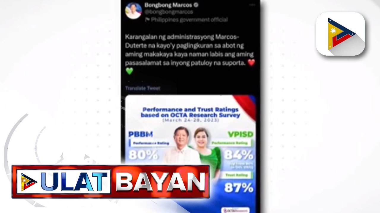 PBBM, nagpasalamat sa nakuhang mataas na approval rating