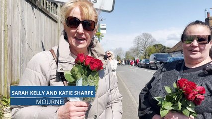 Mourners Sarah Kelly and Katie Sharpe in Aldington