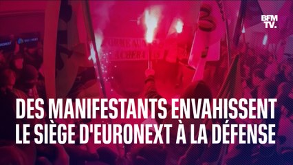 Des manifestants contre la réforme des retraites envahissent le siège d'Euronext à la Défense